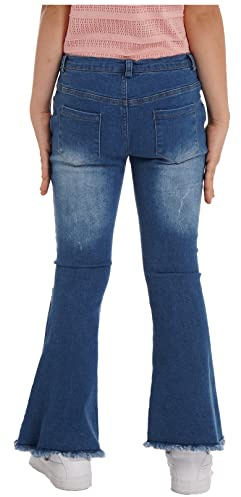 ranrann Pantalones de Campana Elástico para Niñas Elegantes Jeans con Volantes de Encaje Casual Pantalones Vaqueros Acampanados Cintura Alta