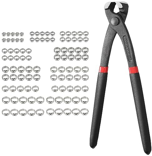 Bohaner Juego de 100 abrazaderas de manguera de acero inoxidable, juego de pinzas para manguera, juego de abrazaderas de manguera sin niveles, juego de abrazaderas de manguera de oreja individuales
