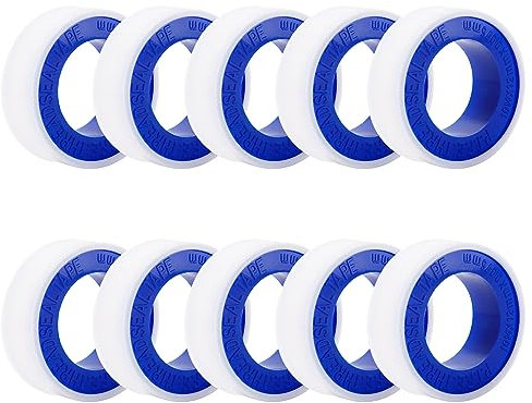 EMORHBO 10 Rollen Teflonbänder, Rohrbänder Installateure Klebebänder, Gewindedichtband auf Rolle, Duschköpfe Abfluss der Spüle Undichter Stillstand, weiß (10m x 12 mm)