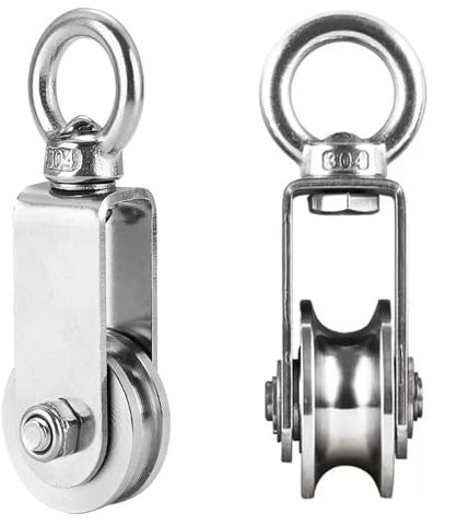 Umlenkrolle Stahlseil, Edelstahl Umlenkrollen für Seile, Seilrolle U-Nut-Rollenrad mit 2 Kugellager, Tragkraft 280kg, Geeignet für Zuhause, Fitnessstudio, Outdoor, 1 Stück