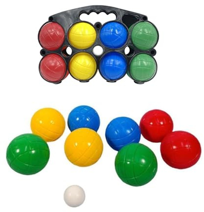 Juego de bolas de 8 bolas en 4 colores diferentes, de plástico con boquilla y funda, bolas llenas para niños y adultos, juego de petancas de playa, jardín, parque, césped, juegos deportivos para