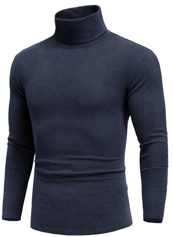 COOFANDY Maglione da Uomo a Collo Alto, Manica Lunga, con Scollo a V, S