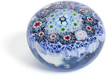 Yao Yuan Handcrafted Glass Paperweight - Beautiful Flower Figurine, Unique Desk Accessory for Home or Office (White millefiori, 3 in)
