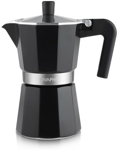 Sivaphe Stovetop Coffee Maker 300ml/6 Cups, Aluminium Moka Pot Italian Espresso Maker with Heat-Resistant Handle, Black