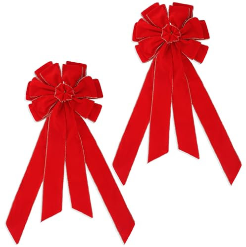 cobee Große Weihnachtsschleife Für Kranz, 2pcs Samtschleifen Dekoration Für Haustür Wand Zaun Weihnachtskranzschleife Mit Vergoldetem Rand Baumspitzenschleife Dekoration Für Weihnachtsfeiern Winter