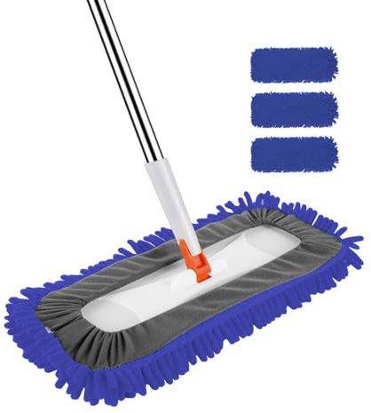 Chenille Plattmopp Med 3 Återanvändbara Tvättbara Moppdynor For Våt- Och Kemtvätt - Perfekt For Lövträ, Kakel, Laminat Och Mer(Blue)