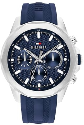 Tommy Hilfiger Montre Analogique Multifunction à Quartz pour Homme avec Bracelet en Silicone Bleu - 1710649