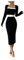 GORGLITTER Women's Square Neck Color Block Midi Dress Long Sleeve Bodycon Pencil Elegant Dresses Black and White Small