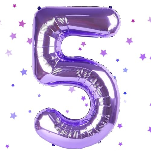UDRKFOPK Globos de cumpleaños de 5 años, morado, 40 pulgadas, violeta, número 5, globos de 5 años, globos de 5 años para fiestas de cumpleaños, aniversarios, baby showers, decoraciones