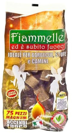 2 x Fiammelle Accendifuoco Ecologico, 75 Zollette per Confezione, Inodore, Atossico e di Lunga Durata, Segatura di Legno Compresso e Olio Vegetale, Ideale per Barbecue, Stufe e Caminetti (2)