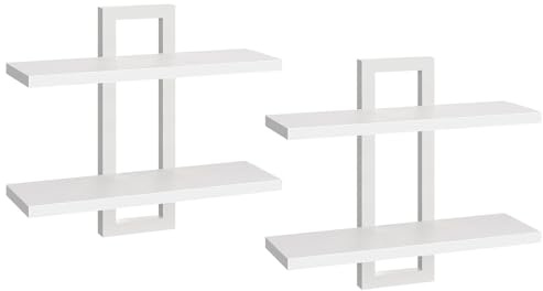 HOOBRO Estanterías de Pared, Juego de 2 Estanterías Colgantes de 38 cm, Montaje en Pared, 2 Niveles, para Sala de Estar, Dormitorio, Baño, Cocina, Blanco EWW32BJ01