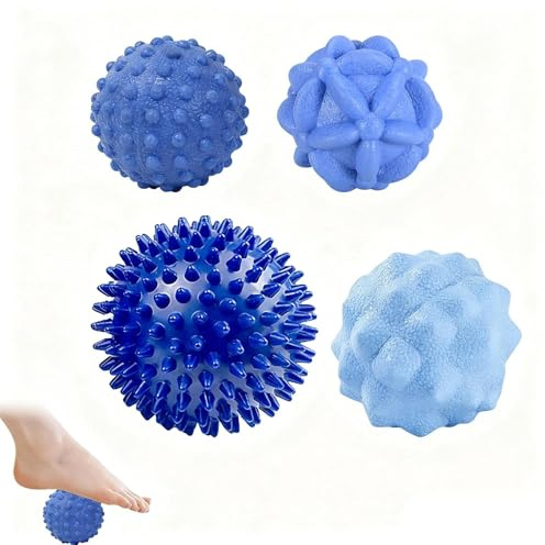 Hedgehog Ball Foot Massage Pack of 4 Small Professional Fascia Massage Balls Against Fatigue with Tiered Nubs Diamond Structure for Back Legs Feet Hands