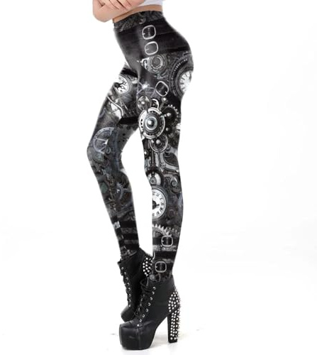 AAIXXIZAO Byxor Dam Leggings Retro Mekaniska Verktyg Träningsbyxor Steampunk-Tryck Leggings Smala Vintage Fitness Sexiga Legins M Kdk2044