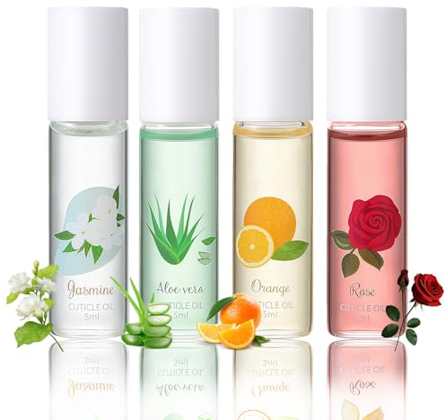 Virellay 4 Pcs Nail Oil Jasmin, Aloe Vera, Orange und Rose Nagelhaut Öl - Nagelöl Repair & Protect Nagelpflegeöl - Pflegendes Nagel Nagelöl für Gelnägel - Nagelhautpflege Nail Care Nagel Öl