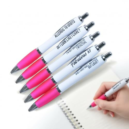 ZhuPu 5 Pcs Funny Pens, Silly Sentiments Roll My Eyes Out Loud Funny Pen Pack, Pen Set for Colleague's Birthday and Leaving Gift - Funny Stationery Novelty Gift for Friends - Office Desk Accessories