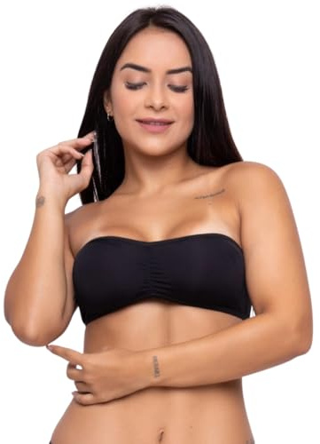 Hadara Sujetador Bandeau Mujer sin Aros, Top Faixa Tomara Que CAIA con Copas Removibles, Cómodo y Antideslizante, Ideal para Uso Diario (FR/ES, Letras, M, Regular, Regular, Negro)