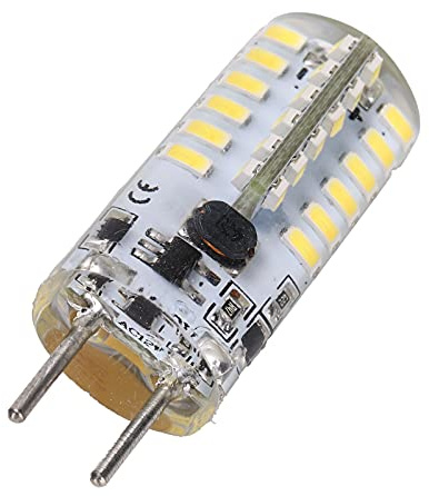 KIMISS 48LED Silicone Bi-Pin Bulb 3W 300LM GY6.35 for Chandelier & Ceiling Lamps, AC12V, Warm White 2700K-3100K, 360° Light Distribution (Cool White)