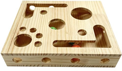 Lima per unghie a forma di labirinto in legno con carta vetrata, giocattolo interattivo per l'arricchimento dei gatti, 3 palline a campana, protezione per mobili, 29,5 x 24,9 x 6,1 cm
