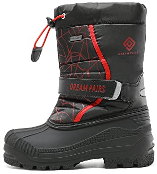 DREAM PAIRS Boys & Girls Mid Calf Water-Resistant Winter Snow Boots for Toddler/Little/Big Kid,Size 5 Big Kid,Black/Red,KAMICK