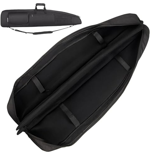 HUNTSEN Soft Double Rifle Case 38 42 46 52 Long Rifle Bag with Padded Handle - Adjustable Sling Dual Lockable Zippers, Multiple Pouches Outdoor Accessory Bags (Black, 42)