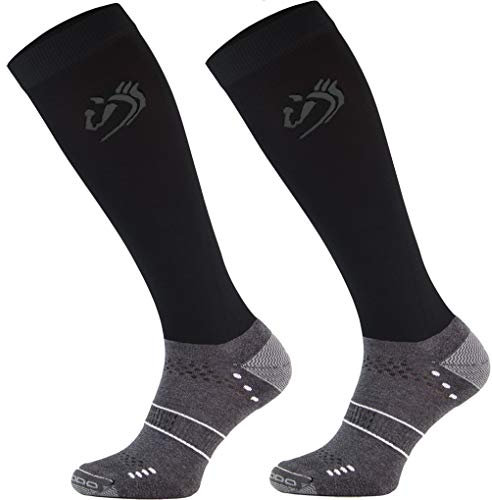 TODO Comodo Reitsocken STJMT | Reitstrümpfe Reiter Kniestrümpfe | Atmungsaktive Socken | Reitbekleidung bequem und stilvoll (STJMT 17 - Black Horse, 39-42)