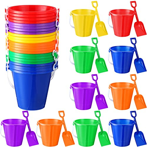 Sratte 24 Sets 4.7 Sand Buckets and Shovels Bulk Summer Beach Bucket Pack Plastic Beach Pails Sand Toys for Summer Pool Party Favors