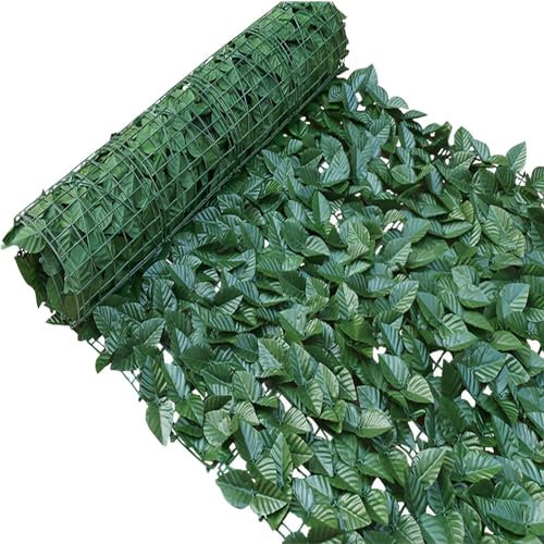 Artificial Ivy Fence Screening 3m x 0.5m, Vine Leaf Hedges Panels Garden Fence Cover Privacy Artificial Wall Foliage for Garden, Balcony, Outdoor Decor, Dark Green
