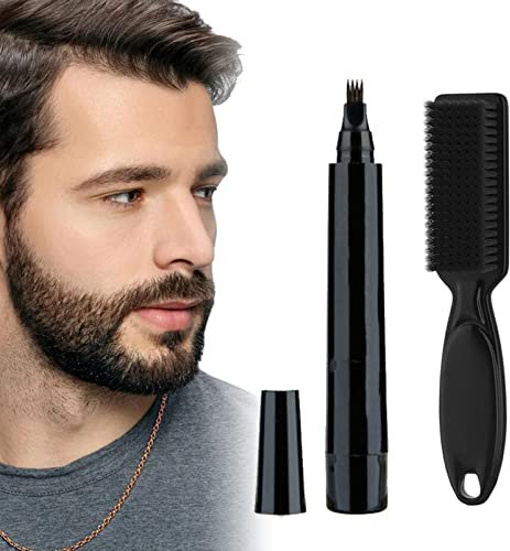 Beard Pencil Filler For Men with Brush,Eyebrow Pencil Tattoo Eyebrow Pen with Fork Tip,Hair and Beard Filler, Waterproof, Long Lasting, Natural,Hair and Beard Filler for Women and Men (Black)