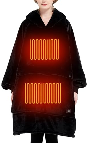 KFUBUO Heated Electric Wearable Blanket Throw Battery Operated Portable USB Cordless Outdoor Hoodie Sweatshirt (Heated Blanket Black)