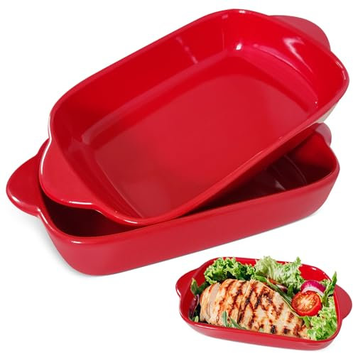 2 Stück Auflaufform Keramik, 23 x 13 cm, Rechteckige Kleine Auflaufform mit Griff, Für Lasagne, Tiramisu & Auflauf