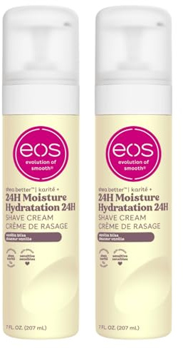 eos Shea Butter Shave Cream - Vanilla Bliss, 24H Moisture Hydration, 7 fl oz, (Pack of 2)