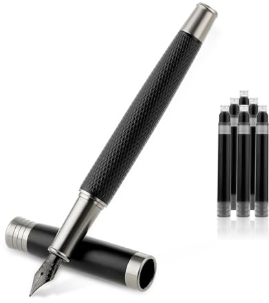 TIESOME Metall Füllfederhalter Set, Titan Stahl Luxuriöses Vintage Luxus Feine Spitze Glatter Schreibstift Inklusive 6 2.6 mm Tintenpatronen Füller für Journaling Kalligraphie Schulbüro