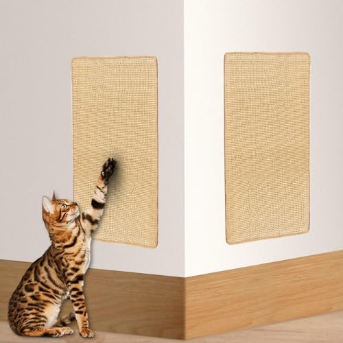 2 Stück Kratzmatte Katze, 60 x 30 cm Wand Katzenkratzbrett, Sisal Cat Scratcher, Kratzteppich, Sisal Teppich Kratzmöbel Schutzung, Katzenkratzbretter für Möbel Sofa Tür Kratzschutz