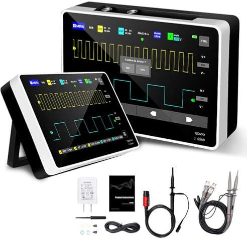 [FNRSI Upgraded 1013D Plus 100X Probe] Oscilloscope Portable Digital Tablet Oscilloscope with 2 Channels 100Mhz Bandwidth 1GSa/s Sampling Rate 7 TFT LCD Touch Screen 100X High Voltage