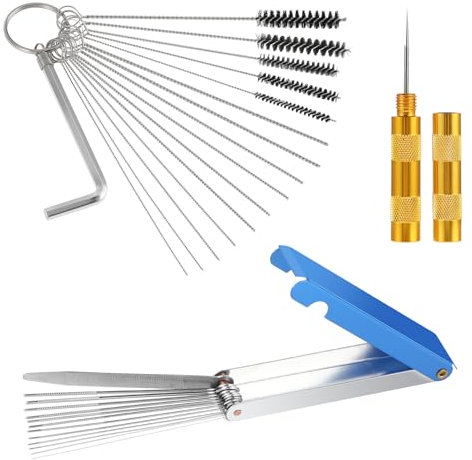 Andibro Carburetor Cleaning Kit,Torch Tip Cleaner Set,13 Cleaning Wires + 10 Cleaning Needles + 5 Nylon Brushes + 1 Pointed Pick Tool + 1 Throttle Wrench Welding Tip Cleaner Throttle Body Cleaner Tool