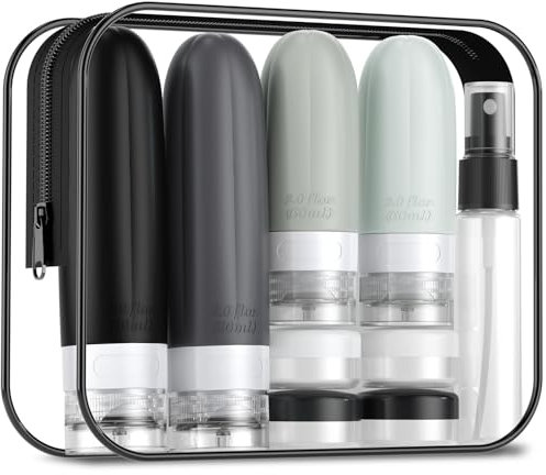 Gemice 16 Pack Travel Bottles Set, CAA Approved Leak Proof Silicone Squeezable Containers for Toiletries, Refillable Accessories 60ml 90ml for Conditioner, Shampoo, Lotion & Body Wash (BPA Free)
