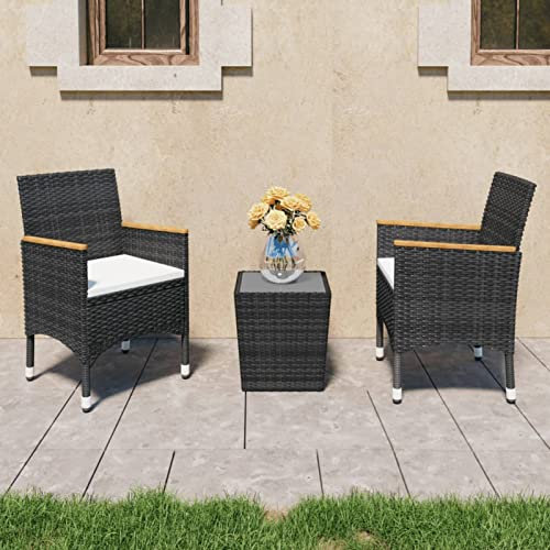 LAPOOH 3-TLG. Bistro-set, trädgårdsset bord och stolar, balkongmöbler för liten balkong, terrassmöbler, balkongset, balkongmöbler, poly rotting och härdat glas svart