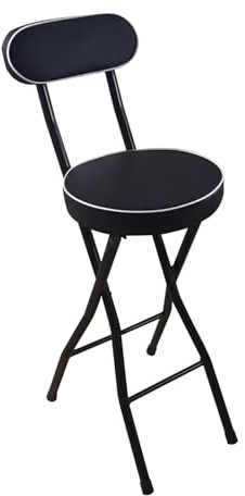 Hopfällbar pall for inomhus utomhus stoppade bärbara barstolar Counterhöjd Barstolar metall med rygg och fotstöd Kapacitet 100 kg for rekreation Spelrum Kontorsfest(Black,70cm)
