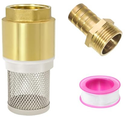 SRJQXH Valvola di Non Ritorno Acqua, 1 Filtro di Aspirazione in Otton, Filtro in Acciaio Inox, Ottone Valvola di Fondo, con Attacco Maschio da 1 e Nastro Grezzo, per Tubo Aspirazione, Pompa