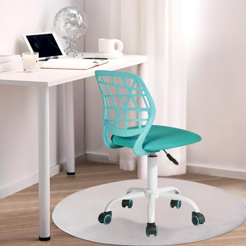 FurnitureR Children's Desk Chair, Adjustable Height Swivel Chair with Small Hole Backrest Design, Suitable for Kids' Bedroom or Study Room, Green I, 38x39x85H