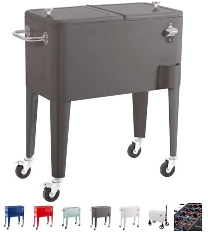 LOLAhome Nevera Carrito Vintaje para Barbacoa | Gris, 56 litros de Capacidad, de Acero con epoxi Anticorrosión | Carrito de Bebidas Auxiliar isotermo | para Exterior, Jardín, Terraza | Fresh