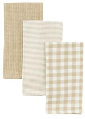 Paño de Cocina, Absorbente y Resistente, Diseño Elegante para Cocina, Juego de Trapos Suaves, 50 x 50 cm, Pack 3 Unidades (Beige)