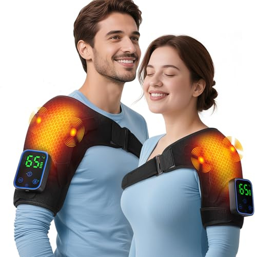 Cojín térmico inalámbrico para cuello y hombros con vibración, 3 ajustes de calefacción, control táctil y masajeador de hombros recargable para dolores de cuello, dolores de hombro, esguinces
