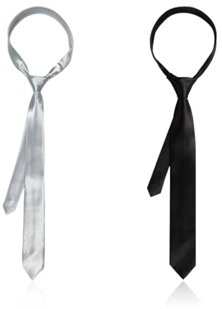 TIMJJG Cravatte Sottili Da 2 Pezzi, Cravatte Da 5 Cm, Accessori Uniformi, Cravatte Casual, Uomo, Adatte Per Cravatte Da Ufficio, Cravatte Scolastiche, Giochi Di Ruolo (Nero, Argento).