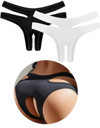 comeondear Tanga Abierto Mujer Braga Brasileña Talla Grande Cintura Alta Tangas Sexy para Mujer Ouvert Braguitas Tejido de Natación Elastico Ropa Interior Womens Underwear Pack Negro+Blanco,L