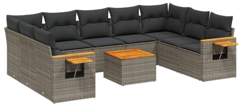 WITREE Conjunto Jardin Exterior Conjunto Jardín de Ratán Muebles Jardin Exterior Sofá de Esquina Sofá para Jardin Terraza Resistente a la Intemperie-Gris-10 pzas con Mesa