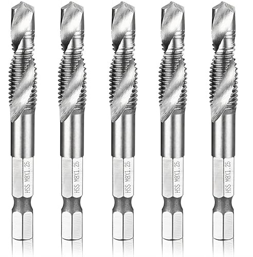Hymnorq 5-Piece High-Speed Steel Combination Tap and Drill Bit Set, M8 x 1.25mm, Fully Ground, 118° Split Point, Dual Twist Flute