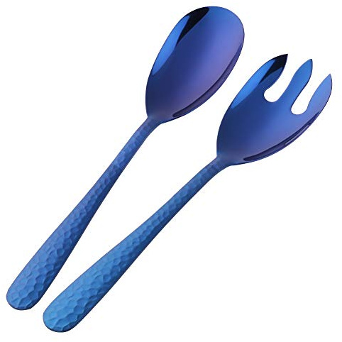 Bisda Salad Spoon and Fork Set, 12 Inch Stainless Steel Salad Server, Blue Large Serving Utensils, Dishwasher Safe, Pack of 2