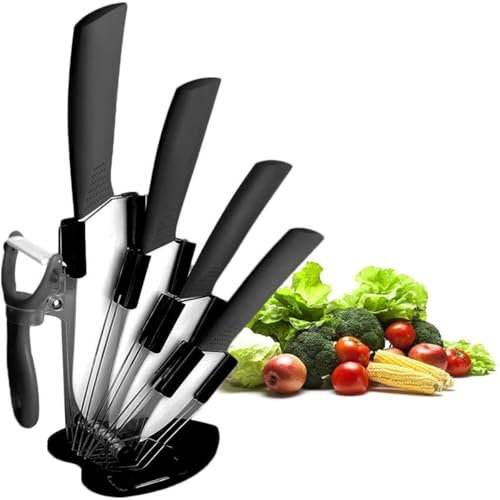 Set di coltelli in ceramica, 4 Coltelli Ceramica e 1 Pelapatate (6'' Coltello da Cucina, 5'' Coltello Multiuso, 4'' Coltello da Frutta, 3'' Coltello di Sbucciatura) per Carne Verdura Frutta (Bianca ）