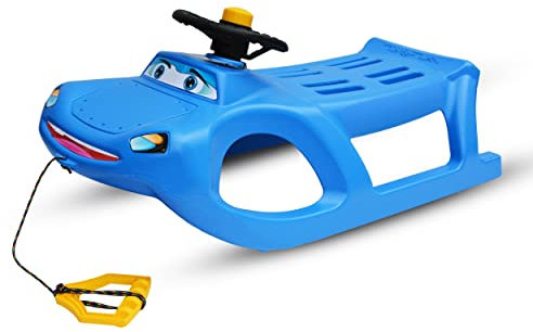 Prime Garden® Luge en plastique pour enfant avec corde de traction, patins en métal, volant (bleu)